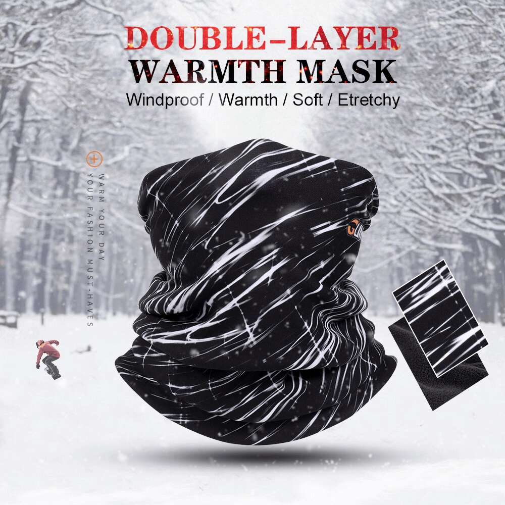 Black thermal fleece motorcycle face mask with double-layer design, perfect for cycling and outdoor sports in cold weather.